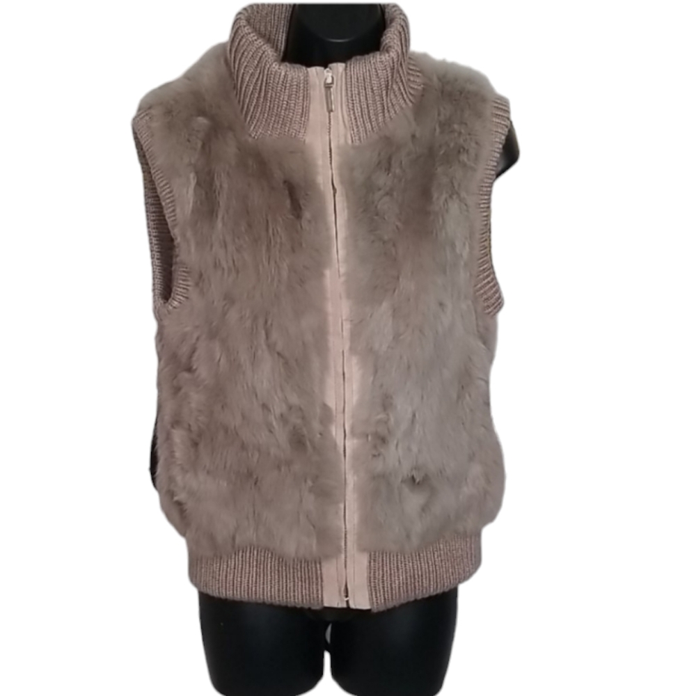 Pologeorgis rabbit fur vest leather and knit detail taupe Size XS